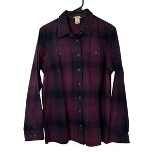 Duluth Trading Co Women's Free Swingin' Flannel Shirt - Purple Plaid - Medium